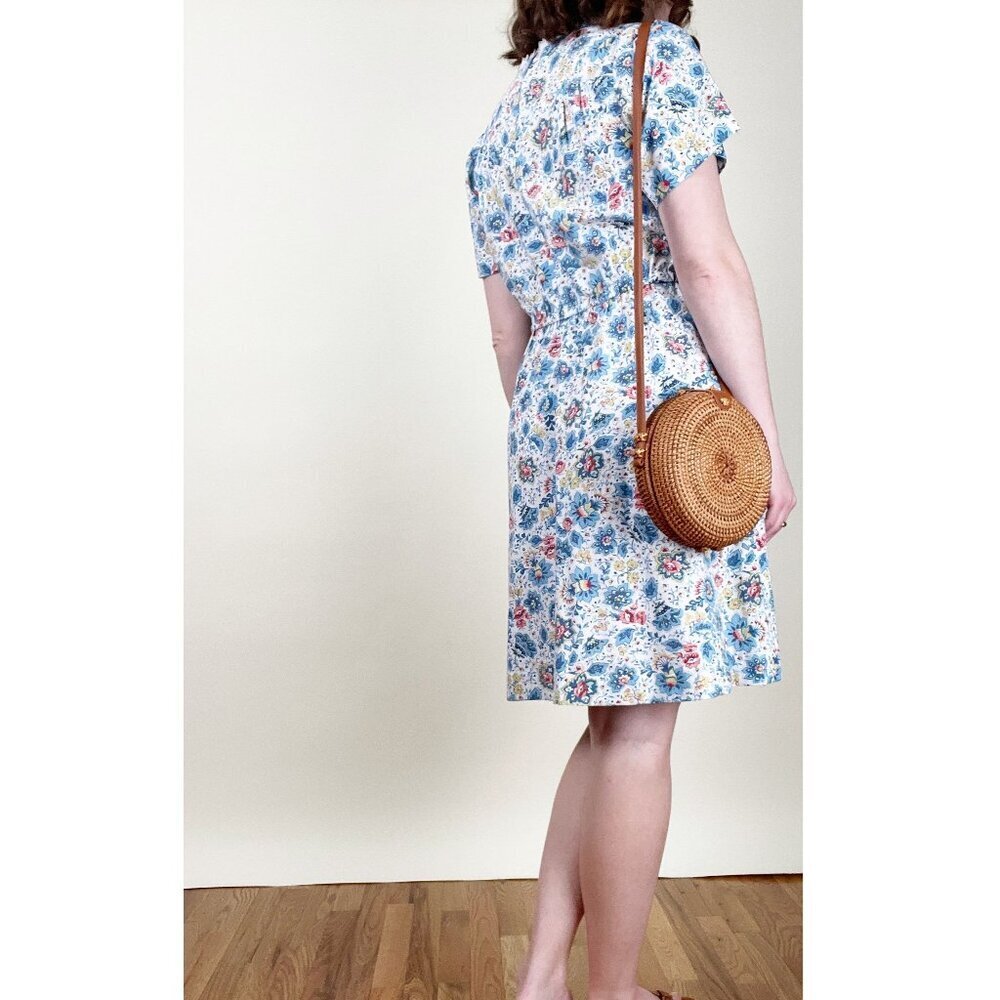 Vintage Floral Lace Mini Midi Dress Short Puff Poofed Sleeve Cottagecore Western - Picture 2 of 5